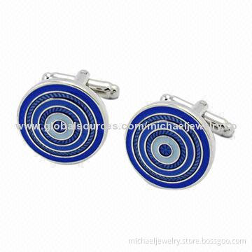 Brass Cufflinks with Blue & Blue Transparent Epoxy and Plating White Steel (Nickel-Free)